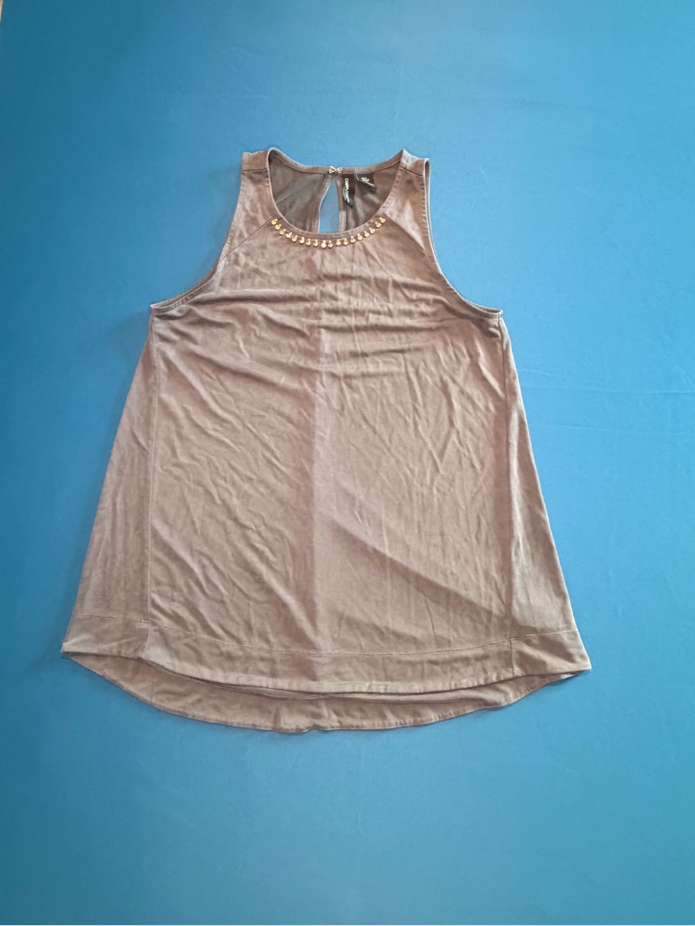 Cynthia Rowley Taupe Tank Top with Gold Stud Neckline